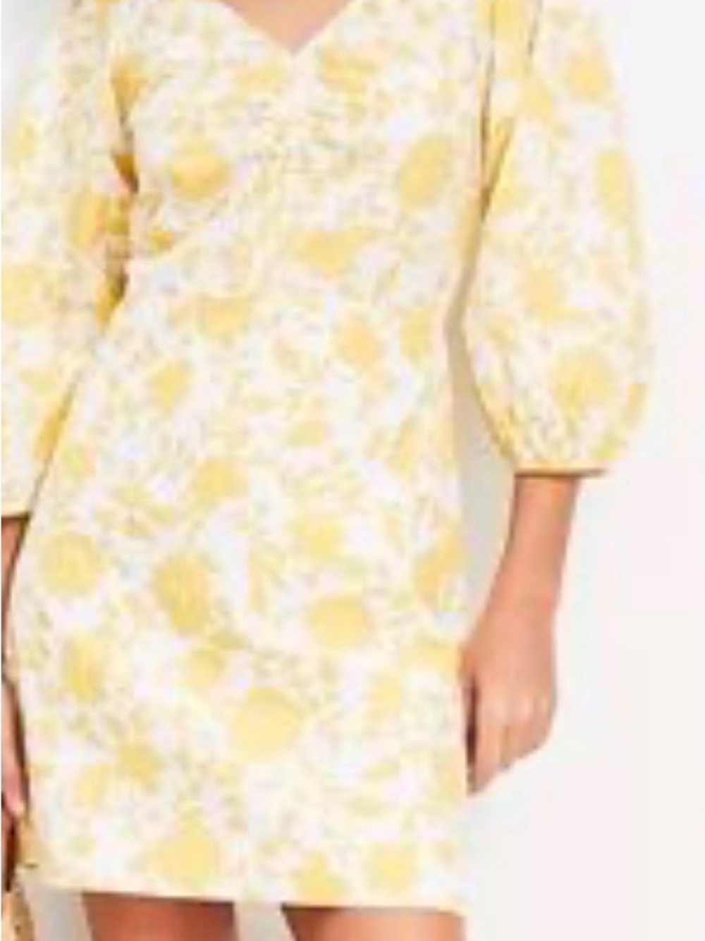 LOFT Yellow and White Floral Puff-Sleeve Dress